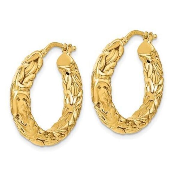 Leslie's 14k Polished Textured Hoop Earrings- Item #LE2198 - Picture 2 of 4
